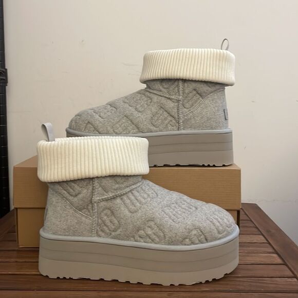 UGG Classic Mini Platform Felted Boots Grey USA Women Size 11/UK 9/EU 42 - Picture 3 of 14